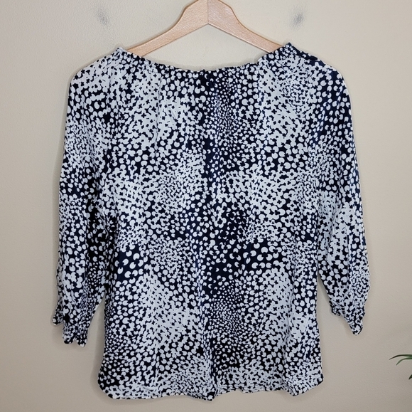 Talbots | Navy & White Abstract Dot Print Blouse - Picture 4 of 5